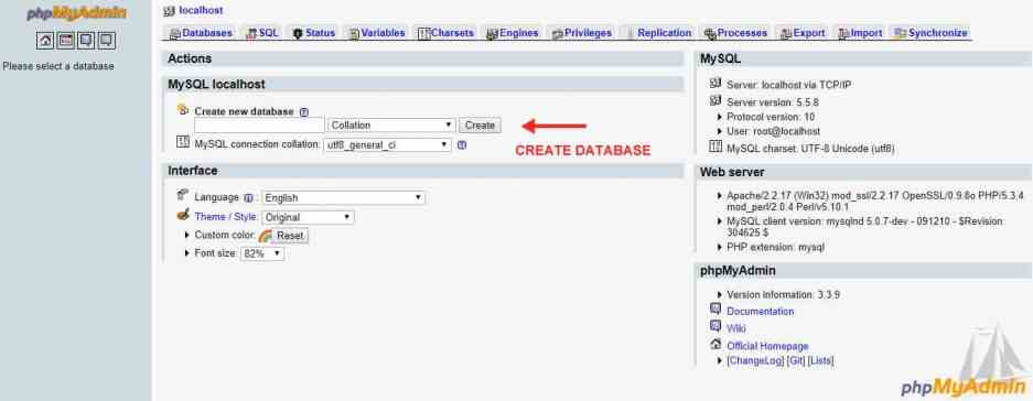 Database बनायें (Create करें)