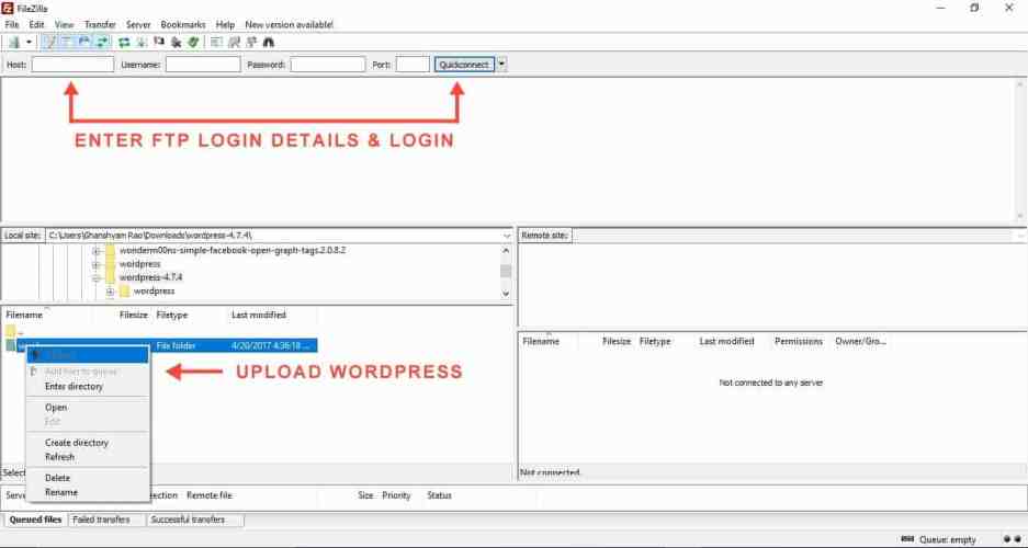 FTP के माध्यम से WordPress को अपलोड करें